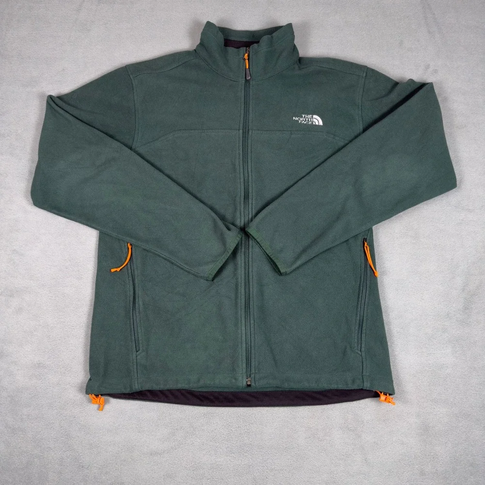 The North Face Mens Full Zip Fleece Jacket Green Orange Trim Medium